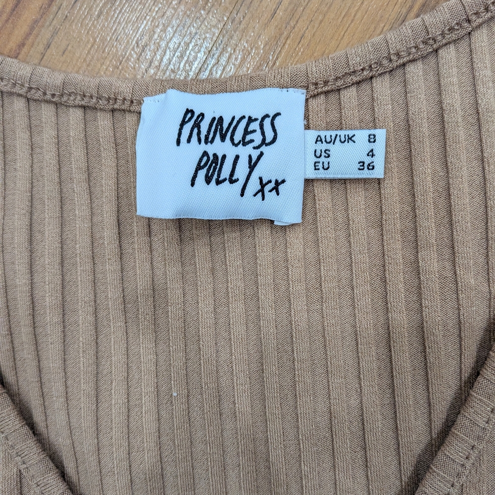 Princess Polly Beige Ribbed Crop Top - Picture 4 of 5